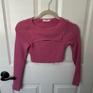 Beginning Boutique Pink Cropped Cutout Sweater